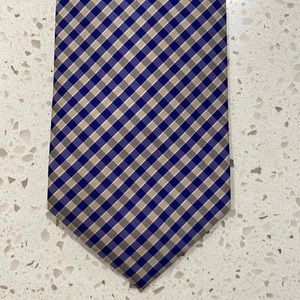 Thai made blue & gold checkered silk tie